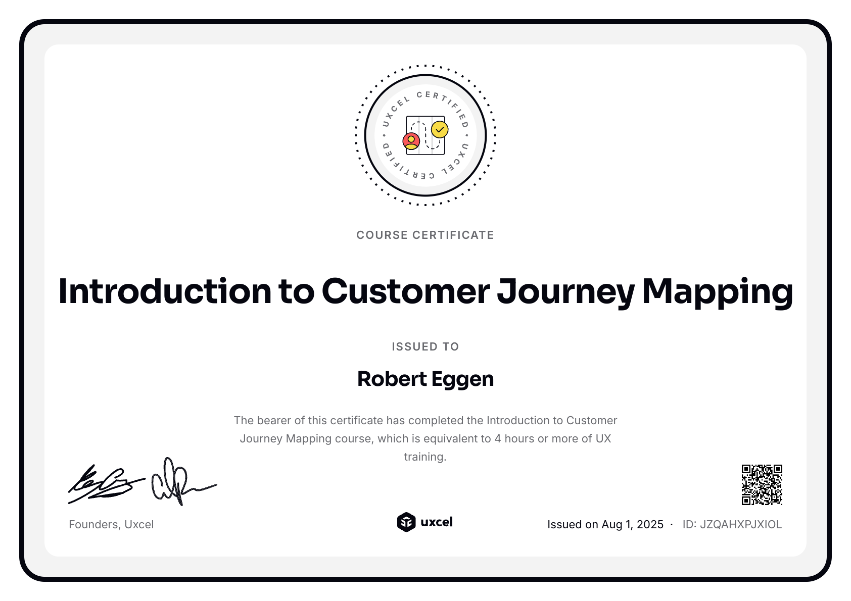 Robert Eggen's certificate